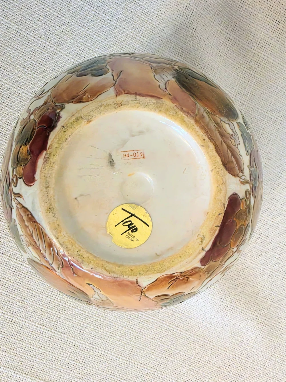 TOYO Vase Round 6.5” Fruit Gold Handpainted Fall French Country Floral